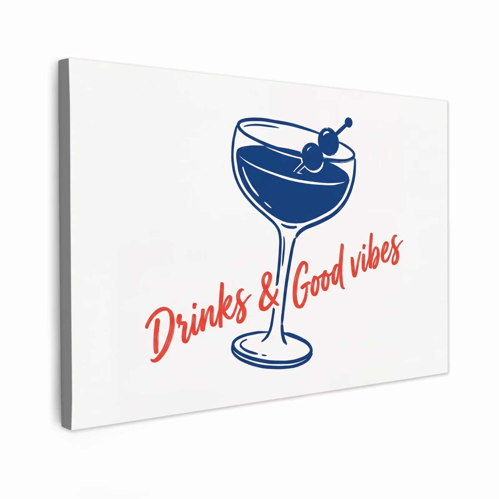Canvas schilderij - Cocktail - Glas - Illustratie - Blauw - Wit — 1