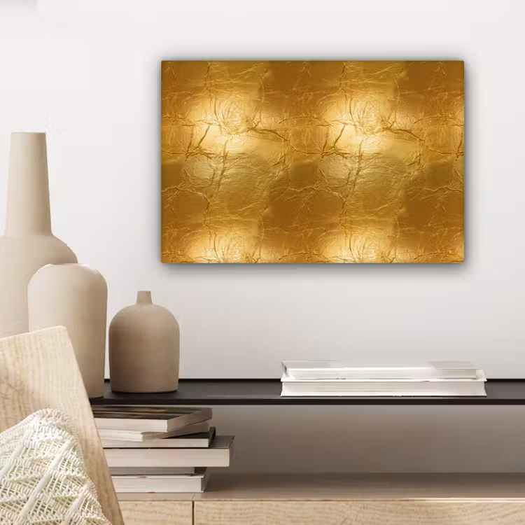Canvas schilderij - Bladgoud - Vintage - Textuur - Warm Goud — 5