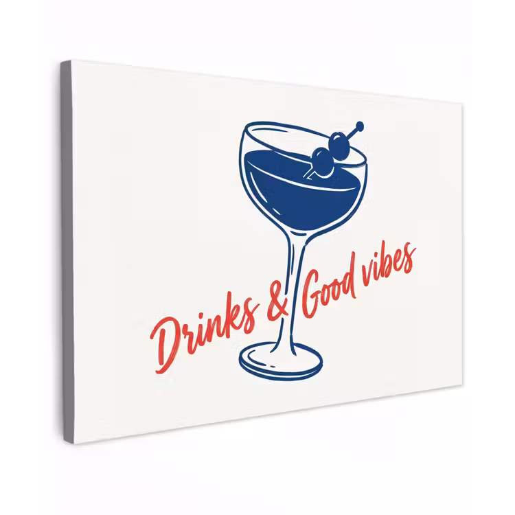 Canvas schilderij - Cocktail - Glas - Illustratie - Blauw - Wit — 1