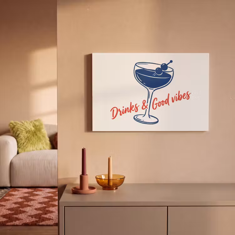 Canvas schilderij - Cocktail - Glas - Illustratie - Blauw - Wit — 2