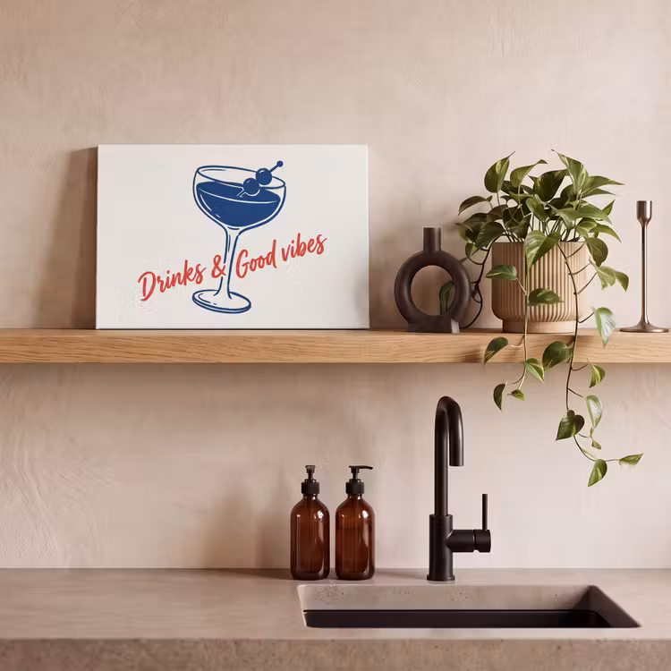 Canvas schilderij - Cocktail - Glas - Illustratie - Blauw - Wit — 3