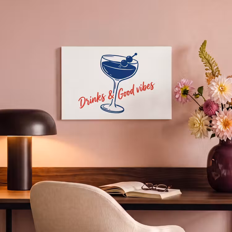 Canvas schilderij - Cocktail - Glas - Illustratie - Blauw - Wit — 4