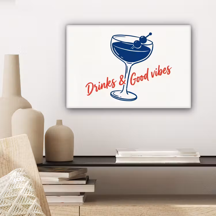 Canvas schilderij - Cocktail - Glas - Illustratie - Blauw - Wit — 5