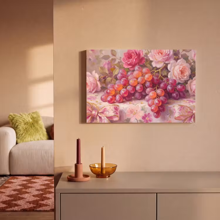 Canvas schilderij - Eten - Bloemen - Stilleven - Roze - Goud — 2
