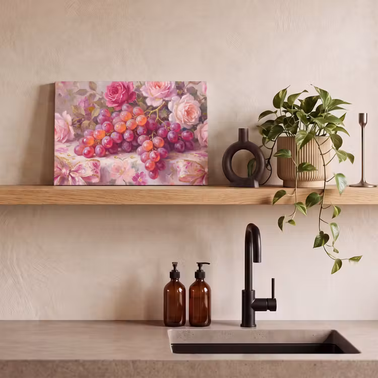 Canvas schilderij - Eten - Bloemen - Stilleven - Roze - Goud — 3