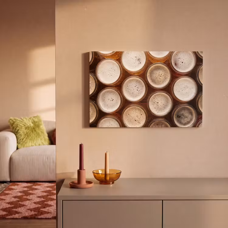 Canvas schilderij - Eten - Glazen - Drank - Patroon - Bruin — 2