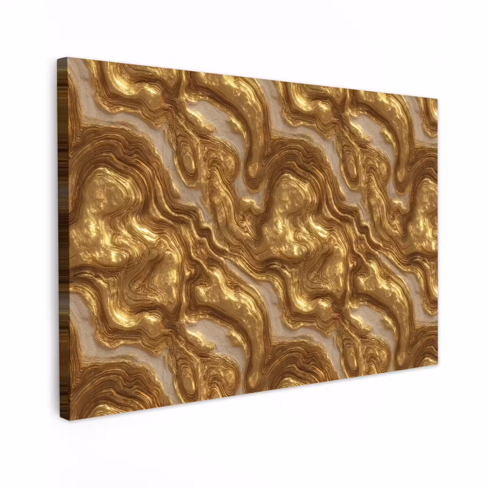 Canvas schilderij - Golven - Organisch - Goud - Crème — 1