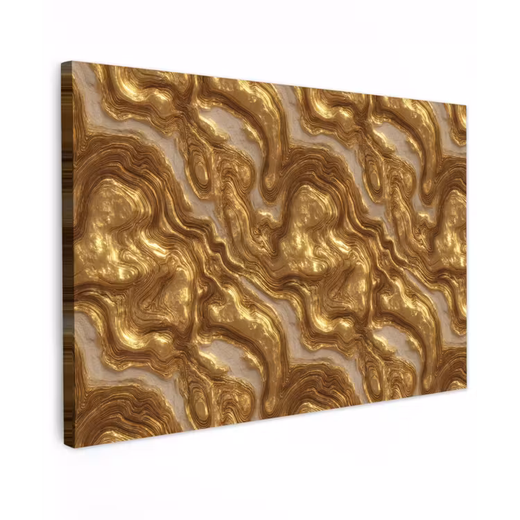 Canvas schilderij - Golven - Organisch - Goud - Crème — 1
