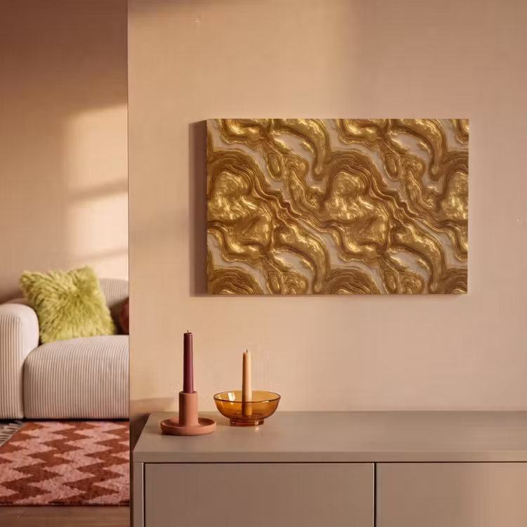 Canvas schilderij - Golven - Organisch - Goud - Crème — 2