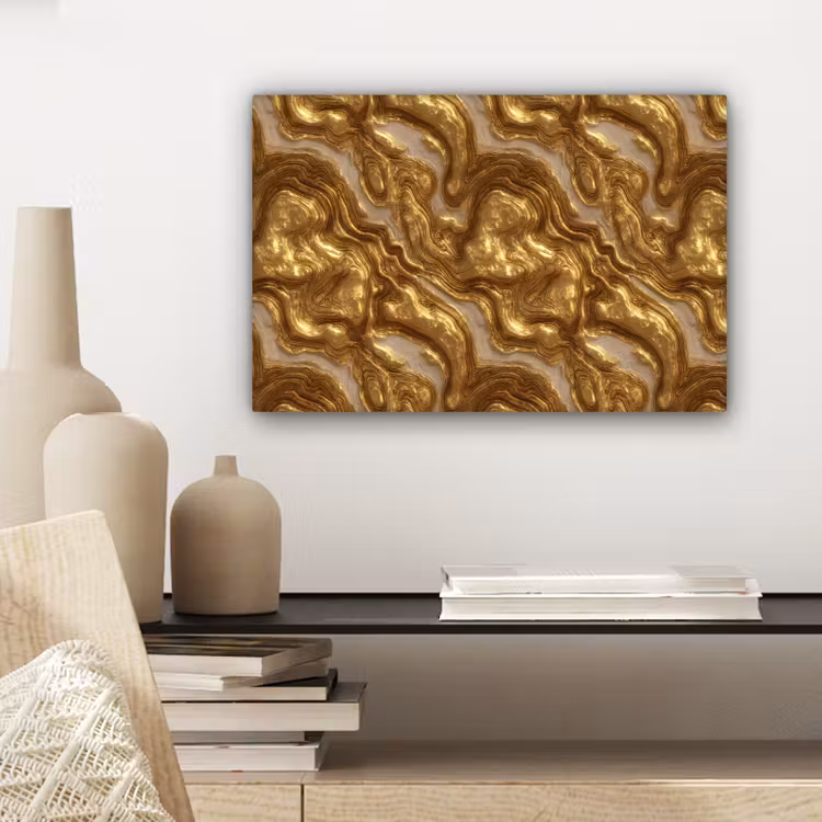 Canvas schilderij - Golven - Organisch - Goud - Crème — 5