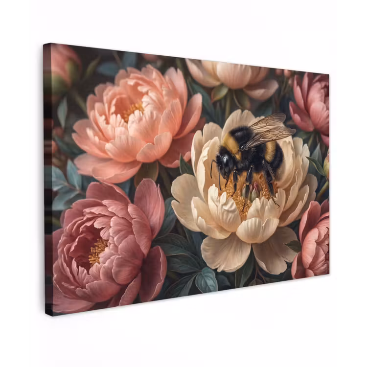 Canvas schilderij - Bloemen - Insect - Natuur - Roze — 1