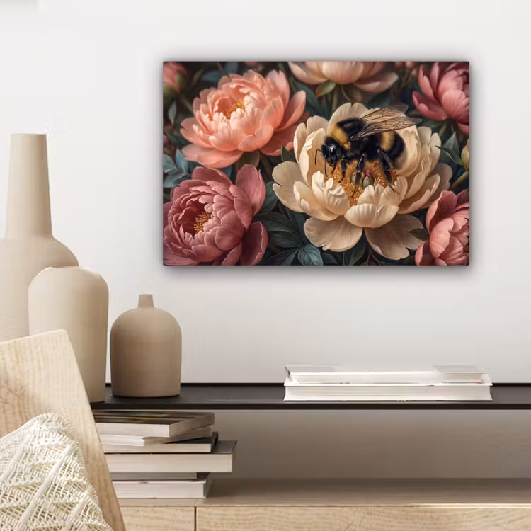Canvas schilderij - Bloemen - Insect - Natuur - Roze — 5