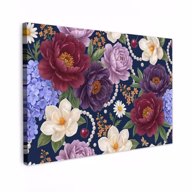 Canvas schilderij - Bloemen - Parels - Decoratie - Modern - Blauw — 1