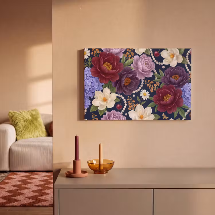 Canvas schilderij - Bloemen - Parels - Decoratie - Modern - Blauw — 2