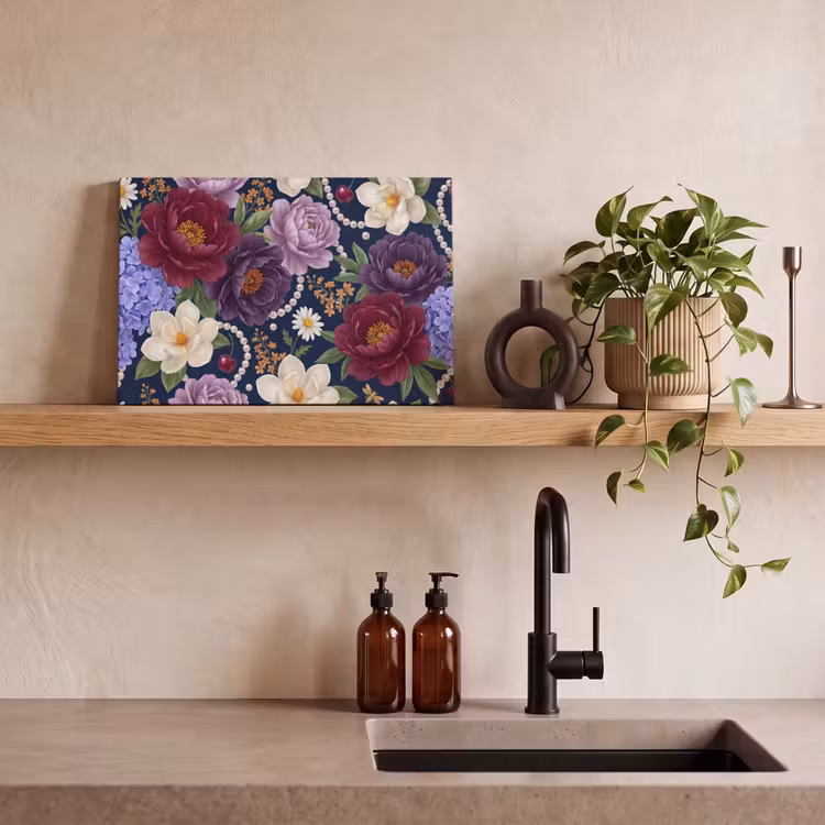 Canvas schilderij - Bloemen - Parels - Decoratie - Modern - Blauw — 3
