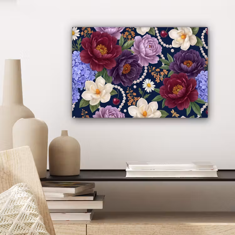 Canvas schilderij - Bloemen - Parels - Decoratie - Modern - Blauw — 5