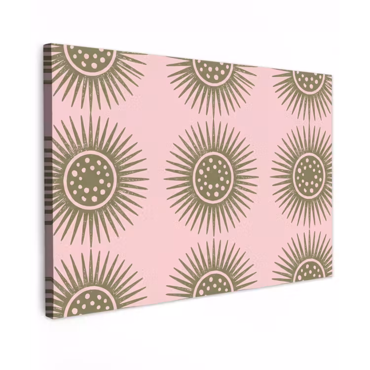 Canvas schilderij - Bloemen - Patroon - Abstract - Roze - Groen — 1