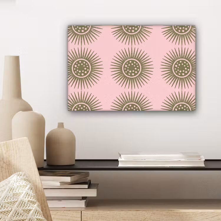 Canvas schilderij - Bloemen - Patroon - Abstract - Roze - Groen — 5