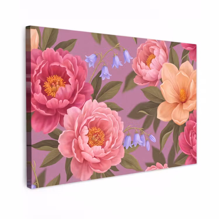 Canvas schilderij - Bloemen - Patroon - Illustratie - Roze — 1