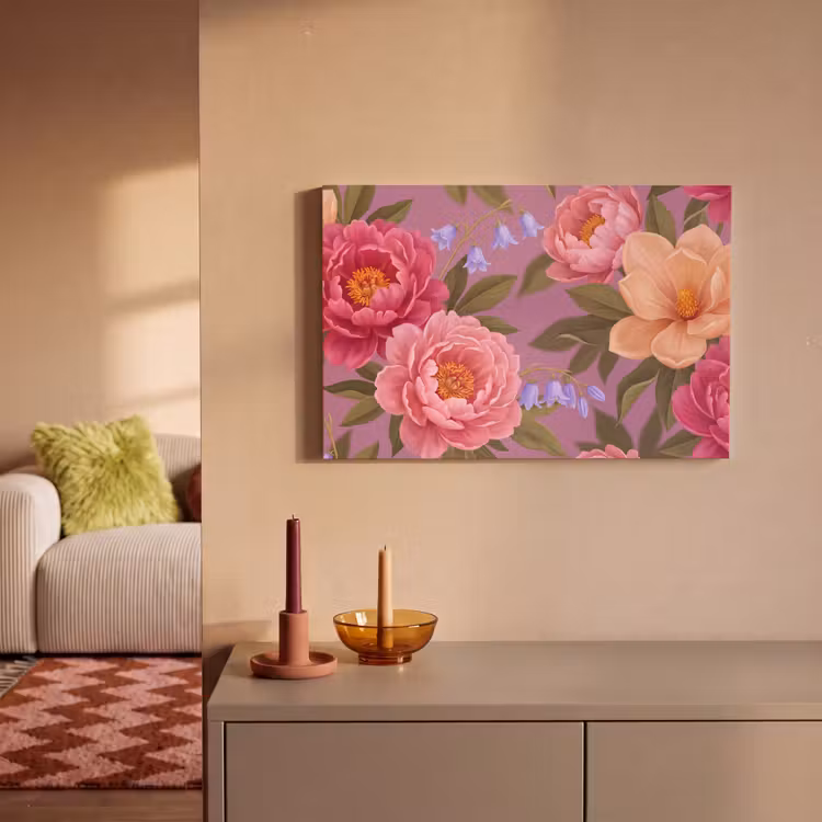 Canvas schilderij - Bloemen - Patroon - Illustratie - Roze — 2