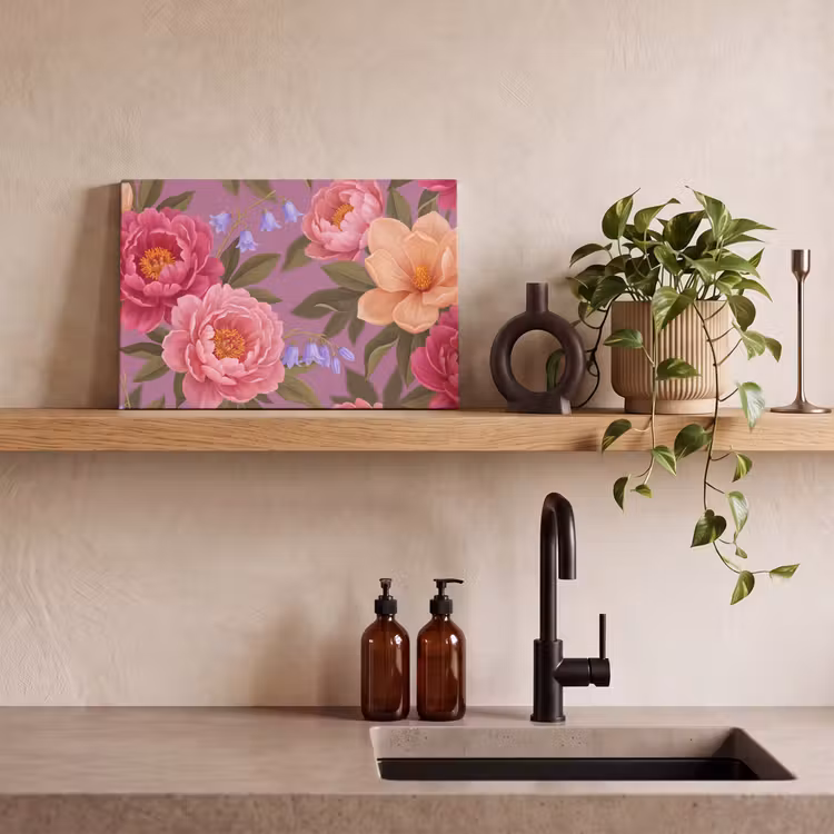 Canvas schilderij - Bloemen - Patroon - Illustratie - Roze — 3