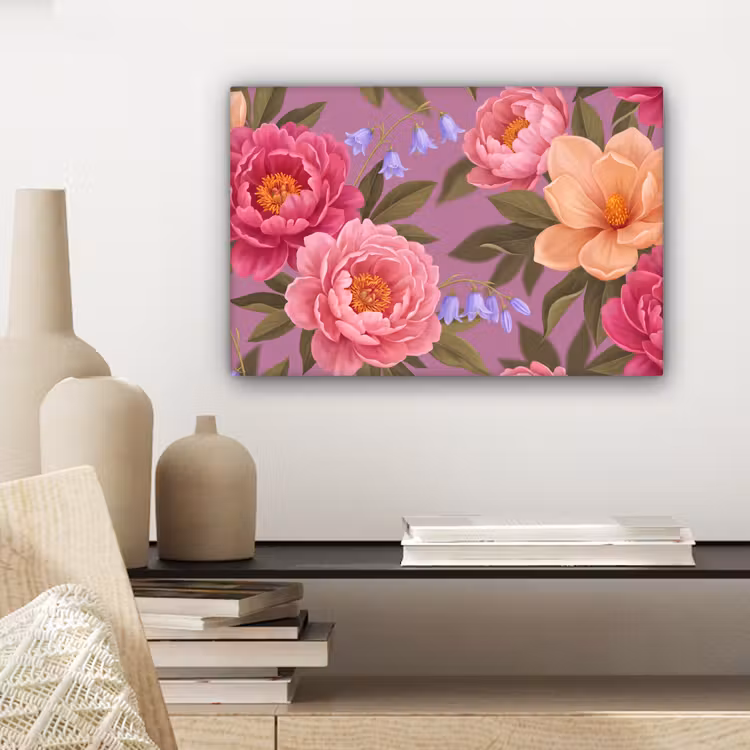 Canvas schilderij - Bloemen - Patroon - Illustratie - Roze — 5