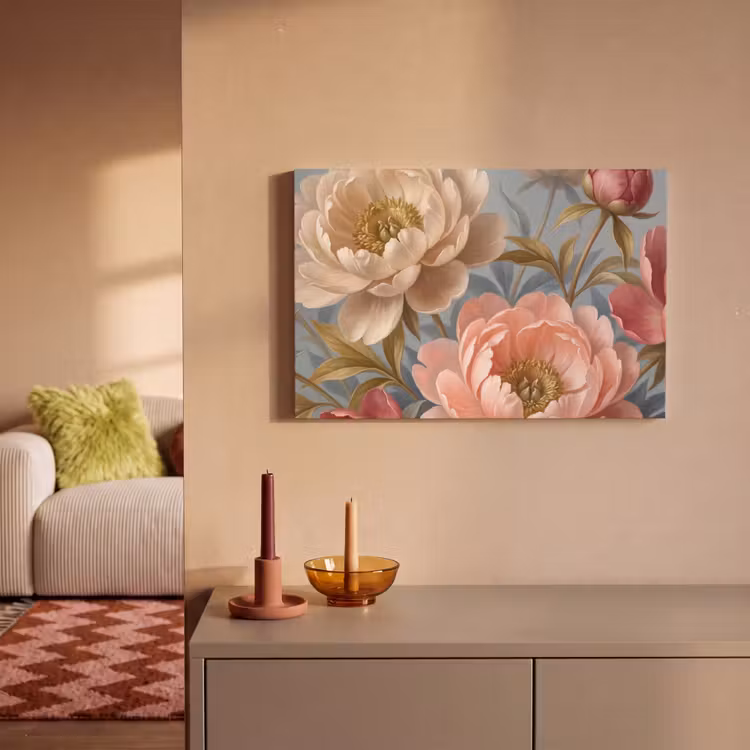 Canvas schilderij - Bloemen - Roze - Beige - Modern - Natuur — 2