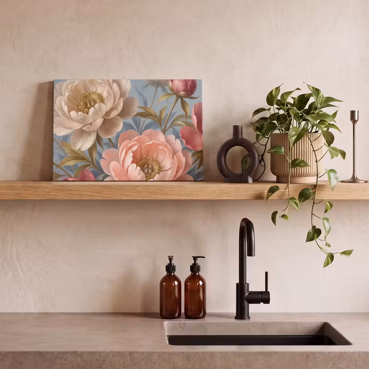 Canvas schilderij - Bloemen - Roze - Beige - Modern - Natuur — 3