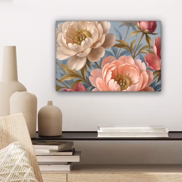 Canvas schilderij - Bloemen - Roze - Beige - Modern - Natuur — 5