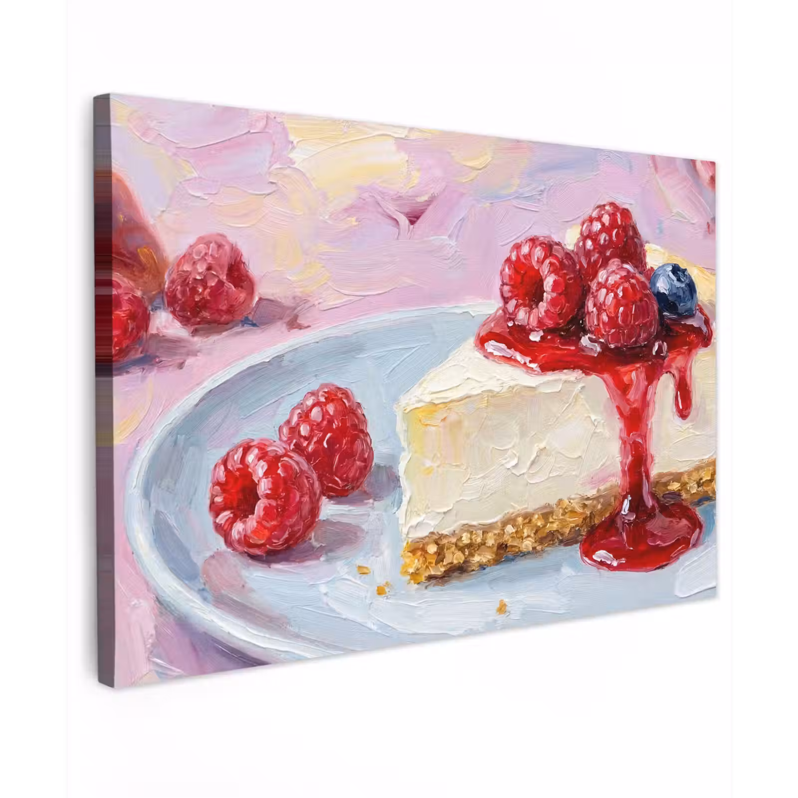 Canvas schilderij - Eten - Cheesecake - Bessen - Abstract - Roze — 1