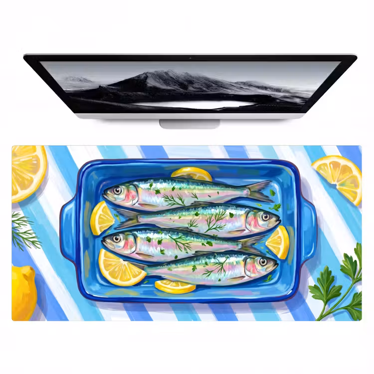 Bureau onderlegger - Vis - Citroen - Kruiden - Eten - Blauw — 1