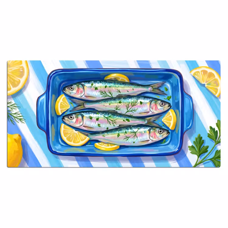 Bureau onderlegger - Vis - Citroen - Kruiden - Eten - Blauw — 2
