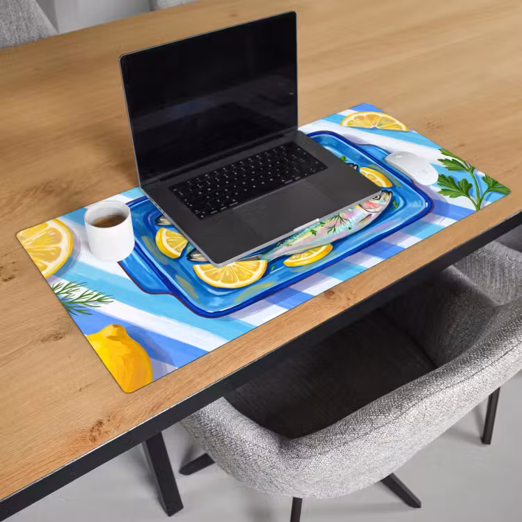 Bureau onderlegger - Vis - Citroen - Kruiden - Eten - Blauw — 3