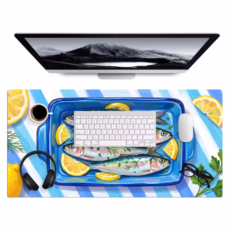 Bureau onderlegger - Vis - Citroen - Kruiden - Eten - Blauw — 4