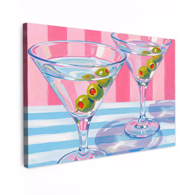 Canvas schilderij - Cocktail - Olijven - Kunst - Modern - Roze — 1