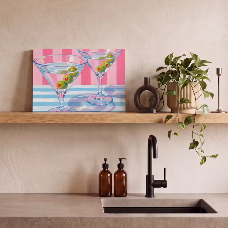 Canvas schilderij - Cocktail - Olijven - Kunst - Modern - Roze — 3