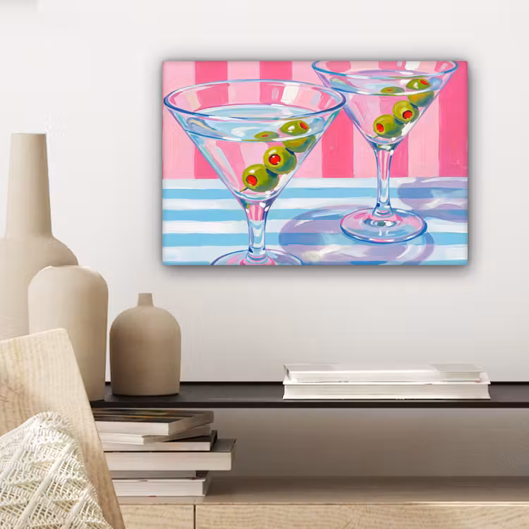 Canvas schilderij - Cocktail - Olijven - Kunst - Modern - Roze — 5