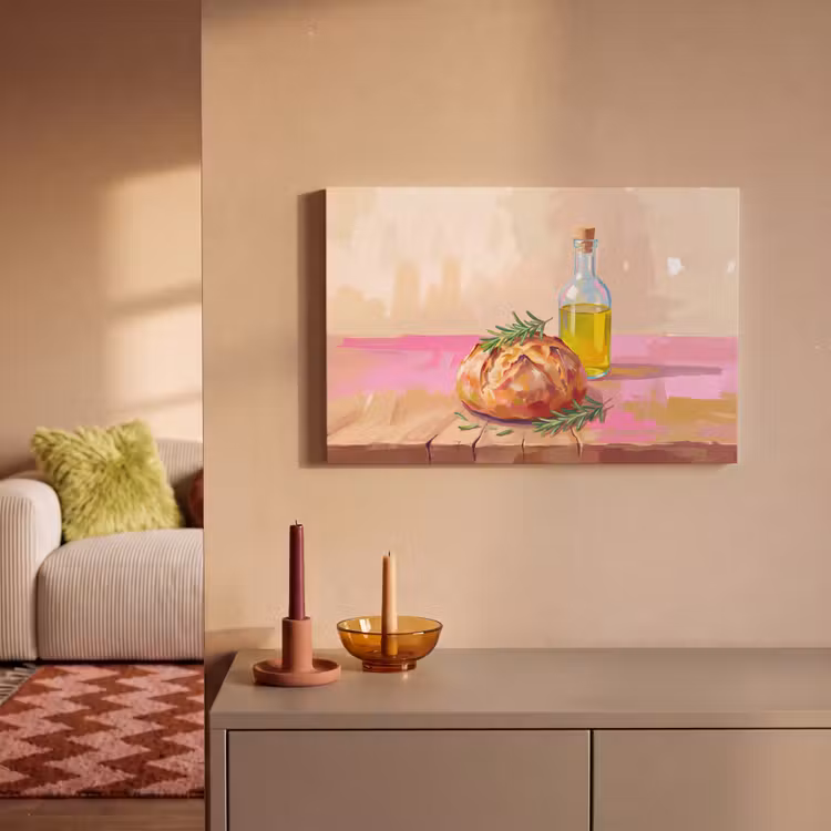 Canvas schilderij - Eten - Brood - Olijfolie - Abstract - Keuken — 2