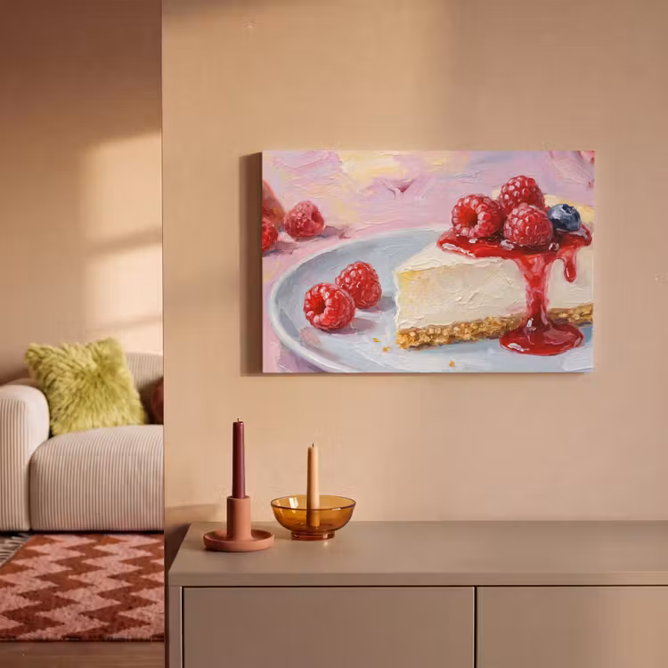 Canvas schilderij - Eten - Cheesecake - Bessen - Abstract - Roze — 2