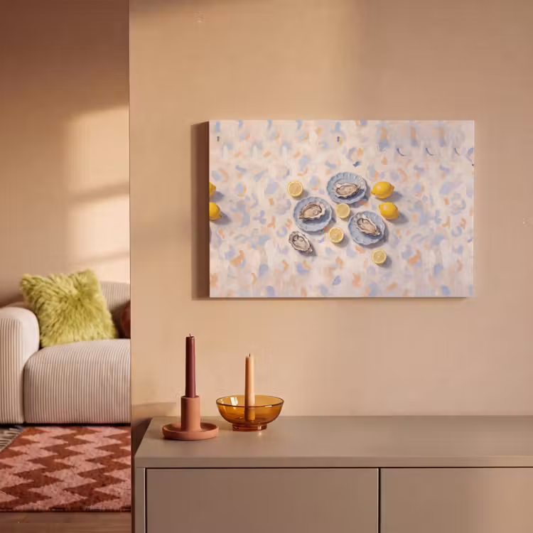 Canvas schilderij - Eten - Oesters - Citroenen - Modern - Geel — 2