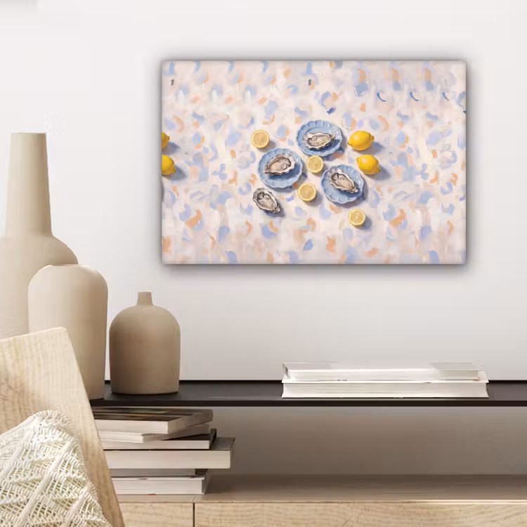 Canvas schilderij - Eten - Oesters - Citroenen - Modern - Geel — 5