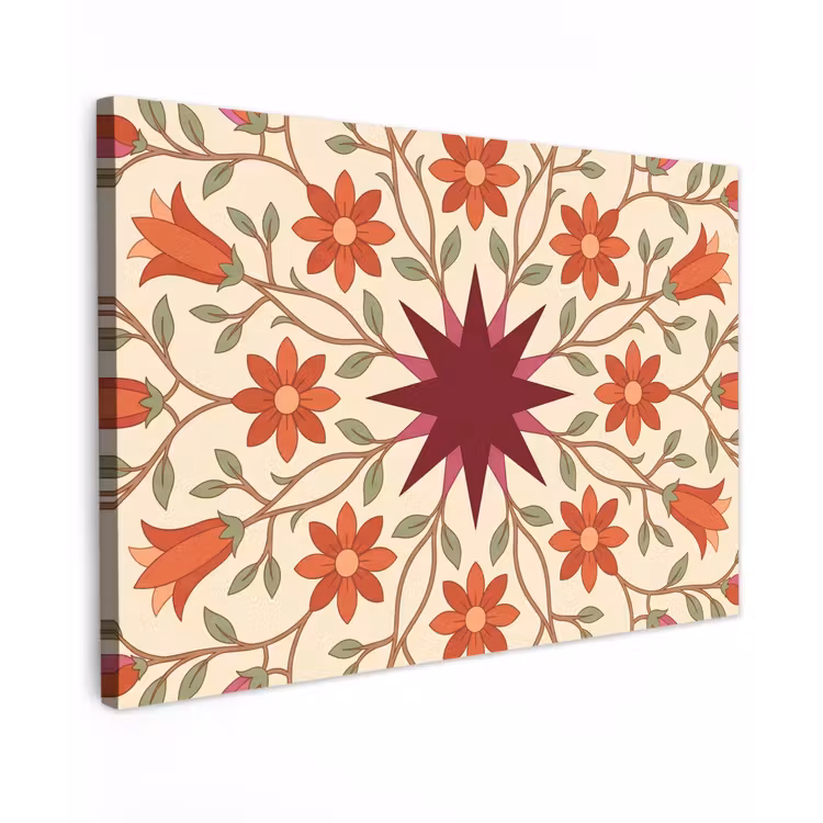 Canvas schilderij - Bloemen - Mandala - Decoratief - Rood — 1