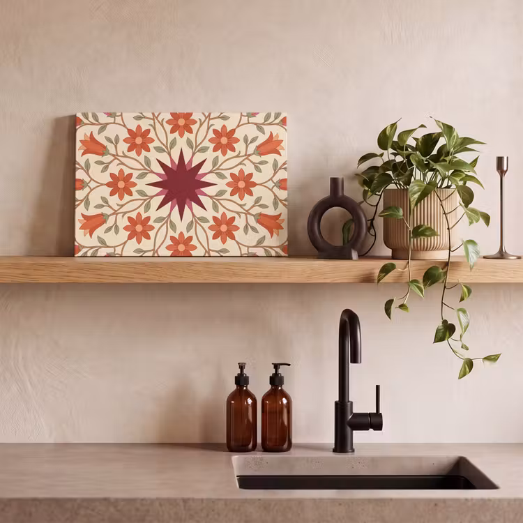 Canvas schilderij - Bloemen - Mandala - Decoratief - Rood — 3