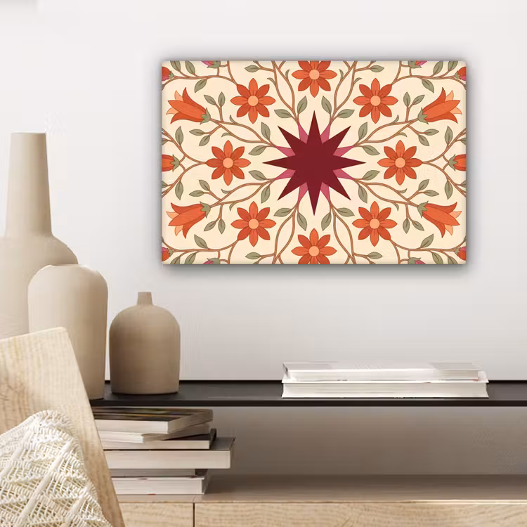 Canvas schilderij - Bloemen - Mandala - Decoratief - Rood — 5