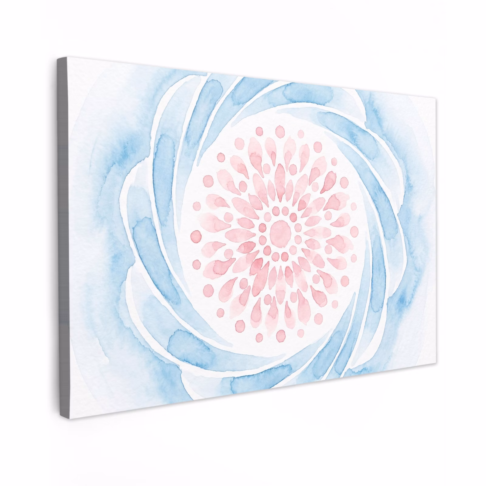 Canvas schilderij - Abstract - Bloemvorm - Aquarel - Roze - Blauw — 1