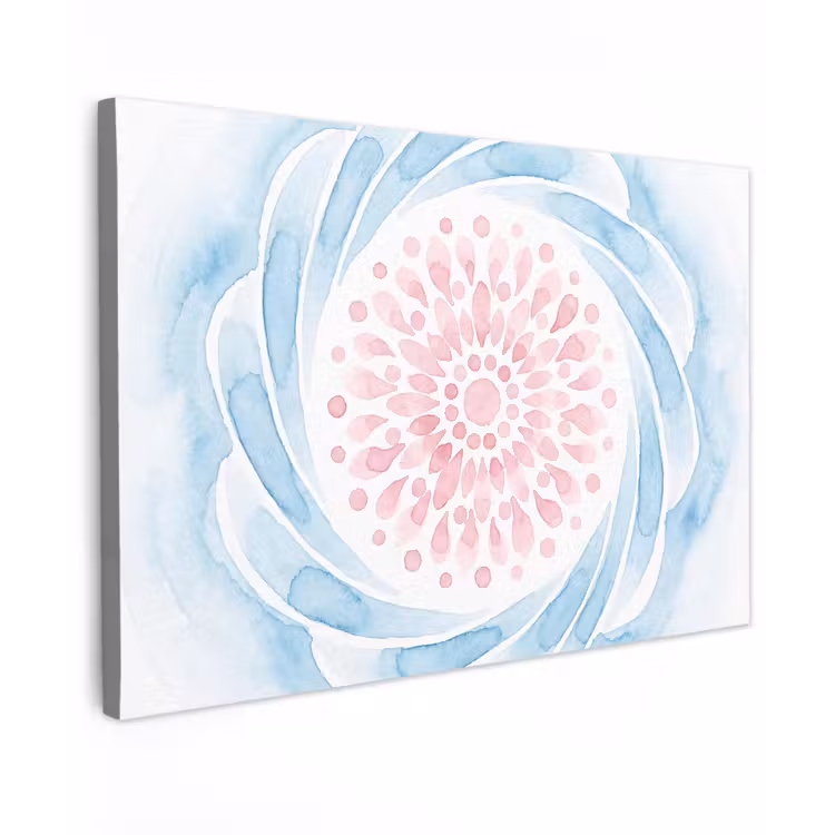 Canvas schilderij - Abstract - Bloemvorm - Aquarel - Roze - Blauw — 1