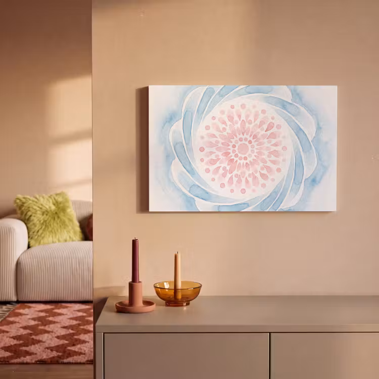 Canvas schilderij - Abstract - Bloemvorm - Aquarel - Roze - Blauw — 2