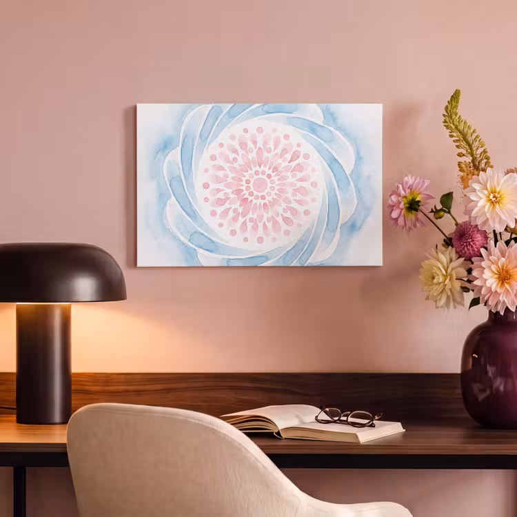 Canvas schilderij - Abstract - Bloemvorm - Aquarel - Roze - Blauw — 4