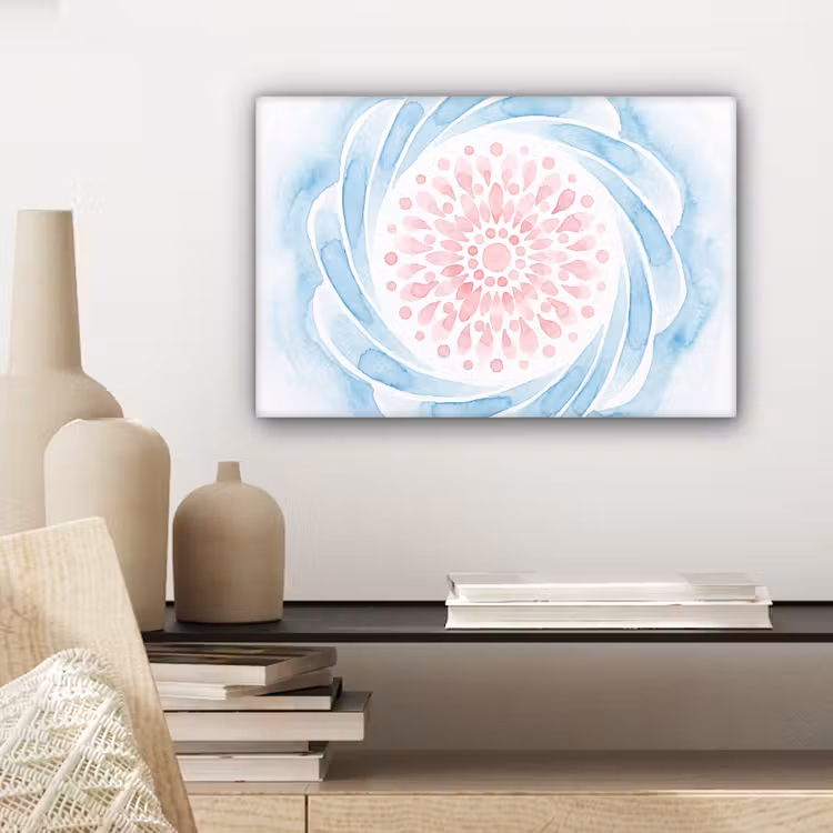 Canvas schilderij - Abstract - Bloemvorm - Aquarel - Roze - Blauw — 5