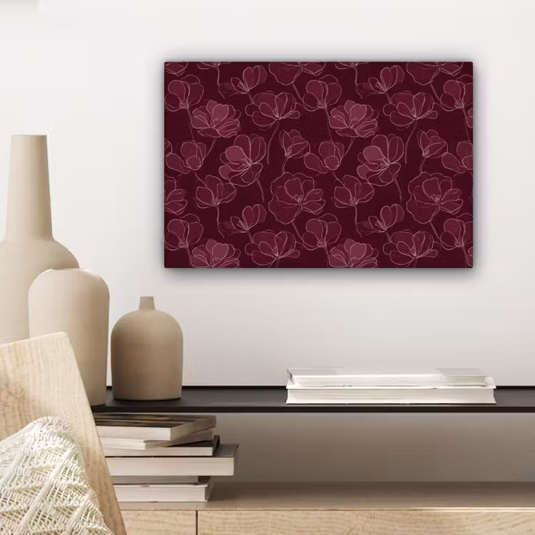 Canvas schilderij - Bloemen - Patroon - Bordeauxrood — 5